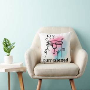 Funny Puzzled Cat Typografy Purr Plexed Pun Kissen