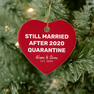 Funny Quarantine 2020 Red Heart Couples Names Keramik Ornament