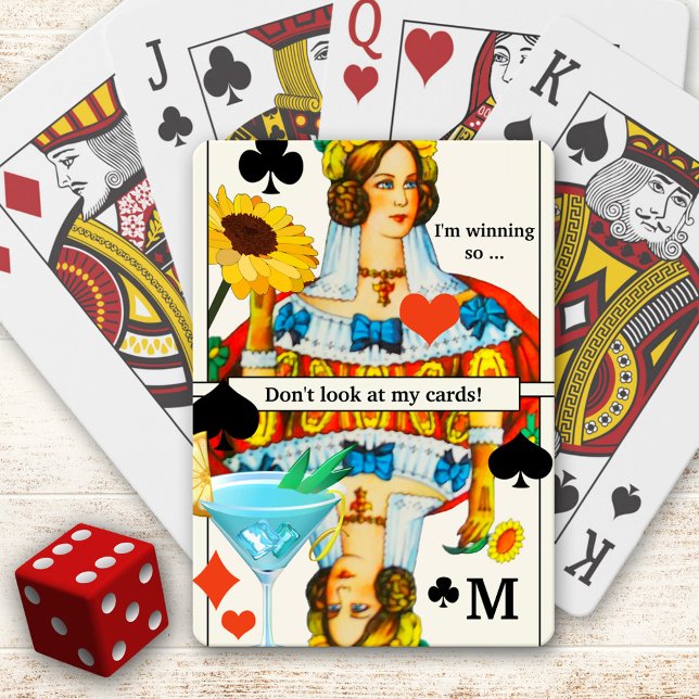 Funny Queen Cocktail Spielkarten Deck (Deck of playing cards featuring a colorful design with a queen with sunflower and cocktail.)
