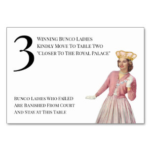 Funny Queen Table Three Bunco Tischnummer