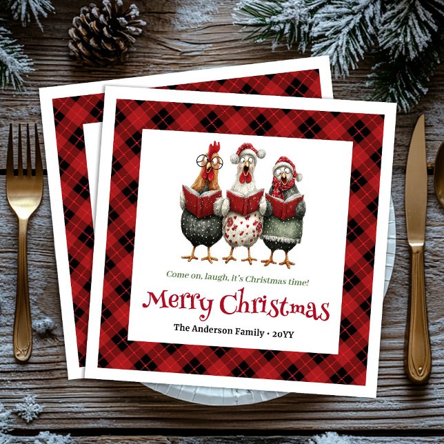 Funny quirky chickens Christmas napkin custom name Serviette (Funny quirky chickens Christmas napkin custom name)