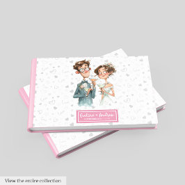 Funny Quirky Couple Watercolor Wedding Guest Book Gästebuch