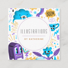Funny Quirky Muster Grafik Designer Illustrator Quadratische Visitenkarte