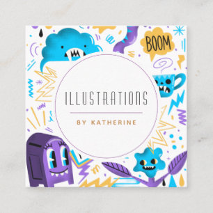 Funny Quirky Muster Grafik Designer Illustrator Quadratische Visitenkarte