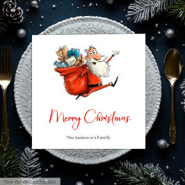 Funny Quirky Santa Red Green Dinner Napkins Serviette