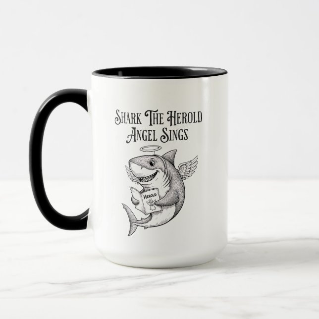 Funny Quirky Shark The Harold Angel Sing Christmas Tasse (Links)