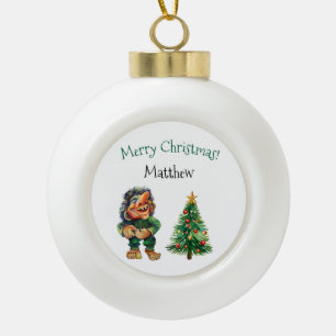 Funny Quirky Troll Weihnachtsskandinavischer Stil Keramik Kugel-Ornament