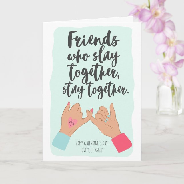 Funny quote Pinkie Galentine 3 Fotos Collage Minze Karte (Orchidee)