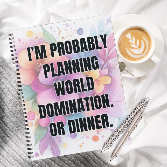Funny Quote Playful Watercolor Floral Notizbuch (Watercolor flower notebook bringing humor to planning, pretty office supplies for dreamers)