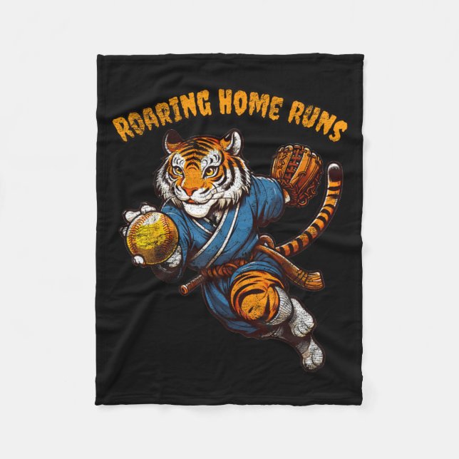 Funny Quote Roaring Home Run Ball Retro Tiger Love Fleecedecke (Vorderseite)