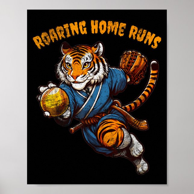 Funny Quote Roaring Home Run Ball Retro Tiger Love Poster (Vorne)