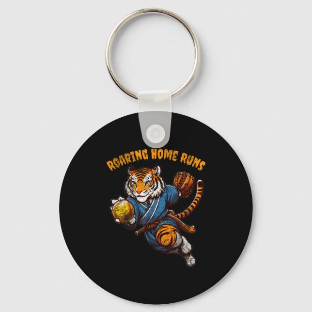 Funny Quote Roaring Home Run Ball Retro Tiger Love Schlüsselanhänger (Vorderseite)