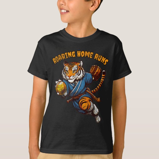 Funny Quote Roaring Home Run Ball Retro Tiger Love T-Shirt (Vorderseite)
