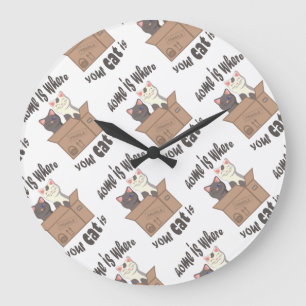 Funny quote Zuhause ist, wo Ihre Katze ist Große Wanduhr