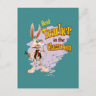 Funny Rabbit Best Teacher im Klassenzimmer Feiertagspostkarte