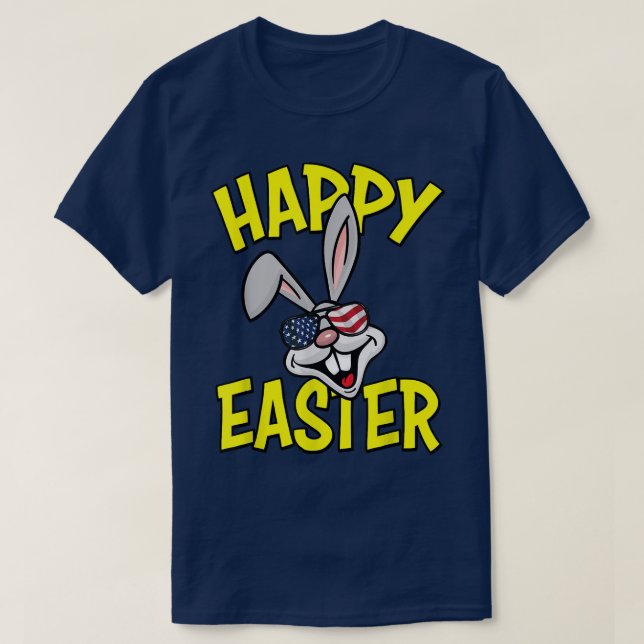 Funny Rabbit mit American Flag Sonnenbrille Happy  T-Shirt (Design vorne)