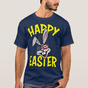 Funny Rabbit mit American Flag Sonnenbrille Happy T-Shirt