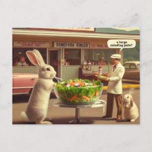 Funny Rabbit Orders Salad at at Diner AI Art Postkarte