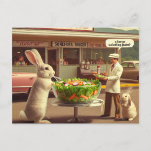 Funny Rabbit Orders Salad at at Diner AI Art Postkarte