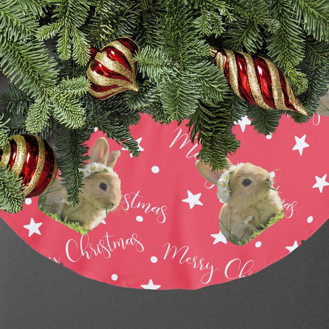 Funny Rabbit Pet Foto Weihnachten Polyester Weihnachtsbaumdecke (Funny Rabbit Pet Photo Red Christmas Brushed Polyester Tree Skirt
)