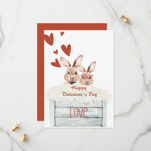 Funny Rabbit Vallentine Card Liebe Save The Date (Vorderseite/Rückseite Beispiel)