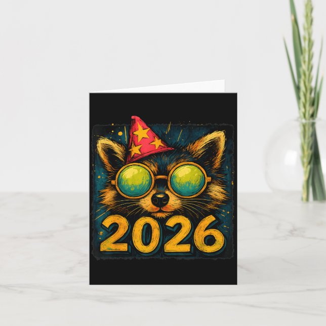 Funny Raccoon 2026 New Year Party Animal Celebrati Karte (Vorderseite)