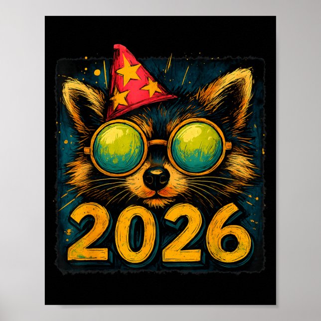 Funny Raccoon 2026 New Year Party Animal Celebrati Poster (Vorne)