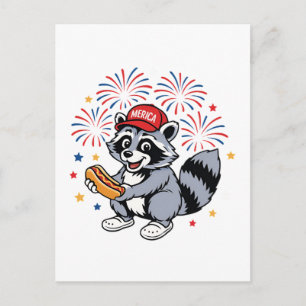 Funny Raccoon 4. Juli Patriotic Niedlich Red White Feiertagspostkarte
