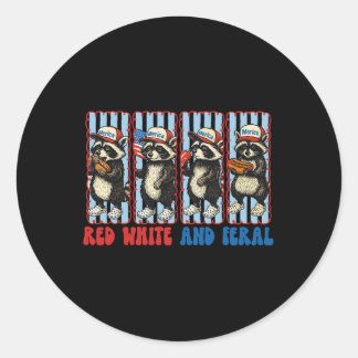 Funny Raccoon 4. Juli Patriotic Niedlich Red White Runder Aufkleber