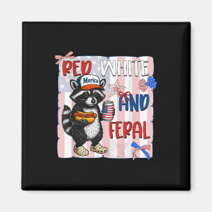 Funny Raccoon 4. Juli Patriotisch rot weiß und Magnet