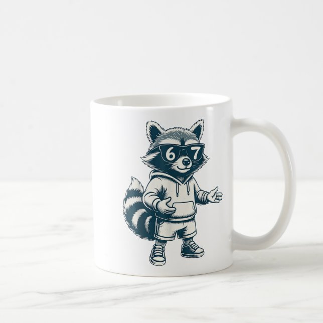 Funny Raccoon 67 Meme Six Seven  Kaffeetasse (Rechts)