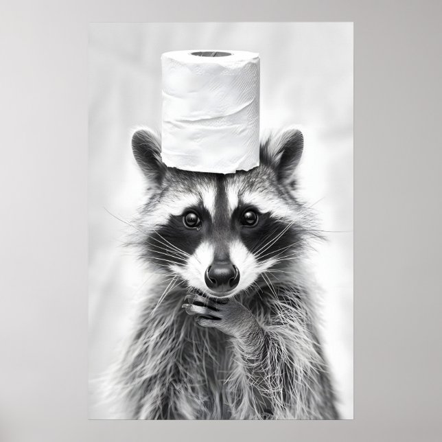 Funny Raccoon Bathroom Print, Toilet Paper Hat Poster (Vorne)