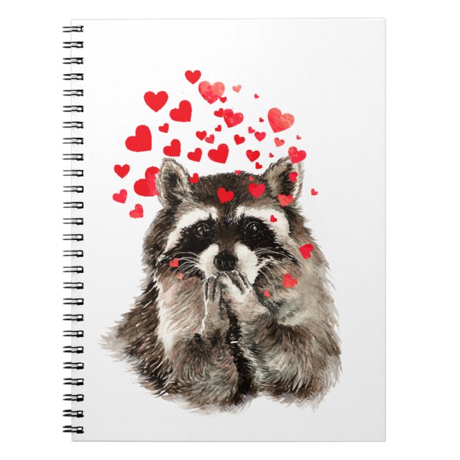 Funny Raccoon Blowing Kses Love Hearts Notizblock (Vorderseite)