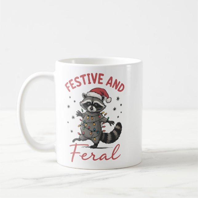 Funny Raccoon Christmas Feral Meme Xmas  Kaffeetasse (Links)