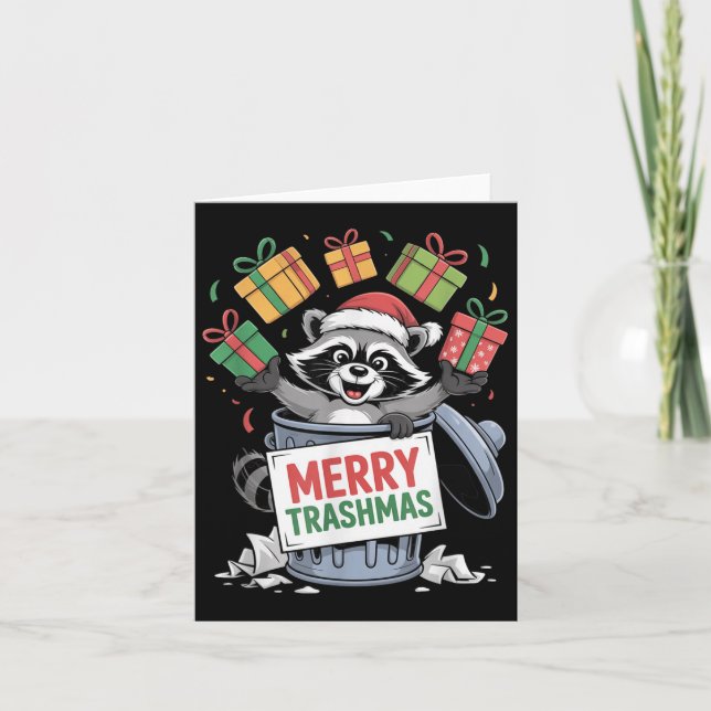 Funny Raccoon Christmas Trash Panda Xmas Merry Tra Karte (Vorderseite)