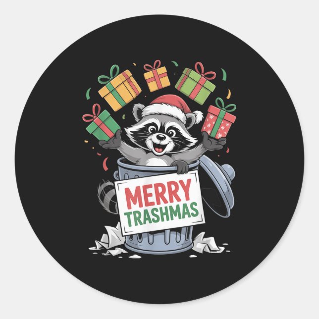 Funny Raccoon Christmas Trash Panda Xmas Merry Tra Runder Aufkleber (Vorderseite)