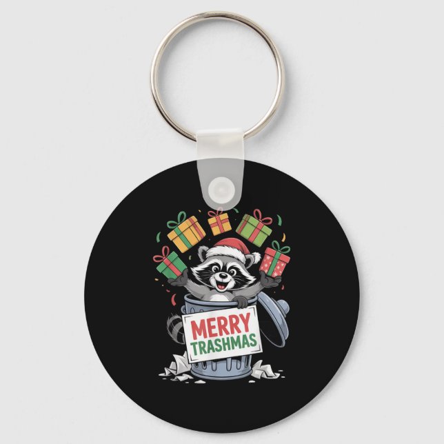 Funny Raccoon Christmas Trash Panda Xmas Merry Tra Schlüsselanhänger (Vorderseite)