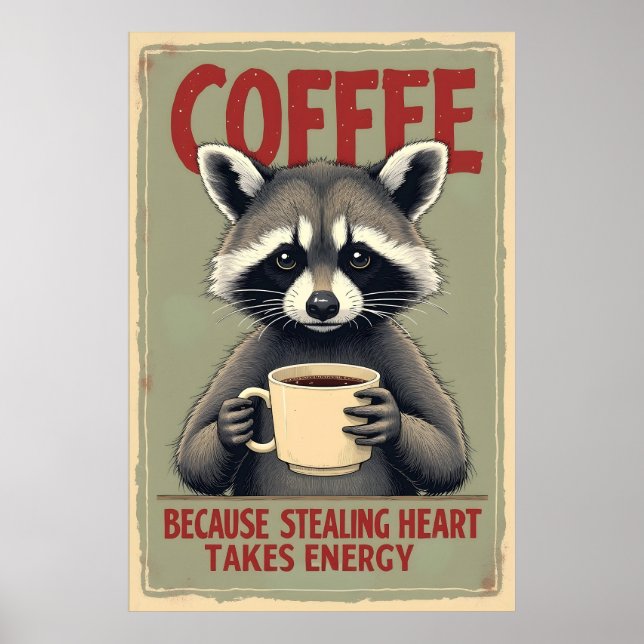Funny Raccoon Coffee Art Poster (Vorne)