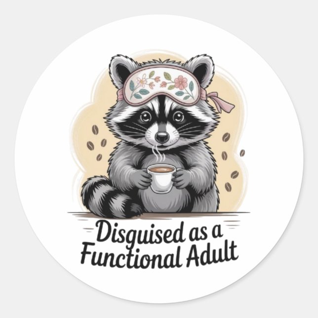 Funny Raccoon Coffee Sticker Functional Adult Deca (Vorderseite)
