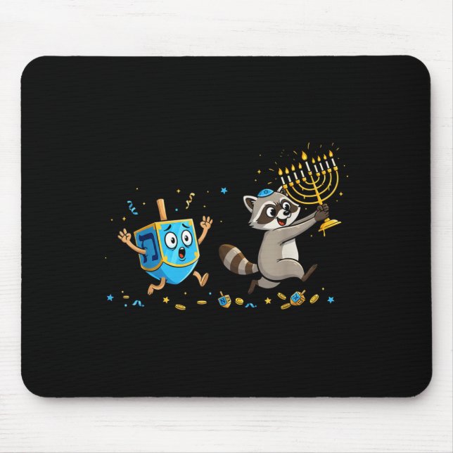 Funny Raccoon Dreidel Menorah Hanukkah Kids Womens Mousepad (Vorne)