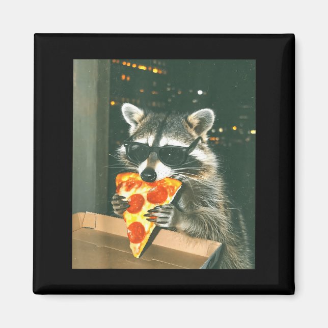 Funny Raccoon Eating Zza Animal Meme Men Women Kid Magnet (Vorne)