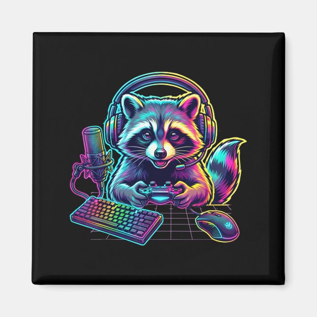 Funny Raccoon Gamer Video Game Gaming Lover  Magnet (Vorne)