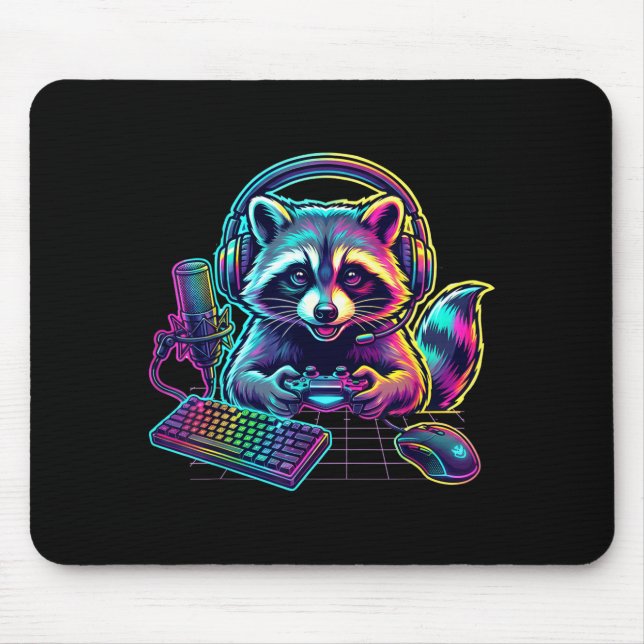 Funny Raccoon Gamer Video Game Gaming Lover  Mousepad (Vorne)