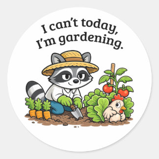 Funny Raccoon Gardening – I Can’t Today I’m Garden Runder Aufkleber