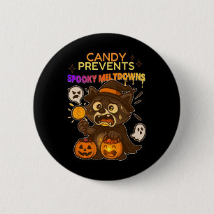 Funny Raccoon Halloween Candy Meltdown für Kinder Button