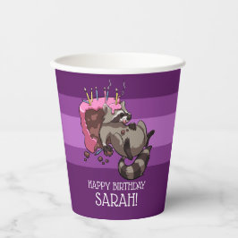 Funny Raccoon Happy Birthday Fügen Sie Ihren Namen Pappbecher