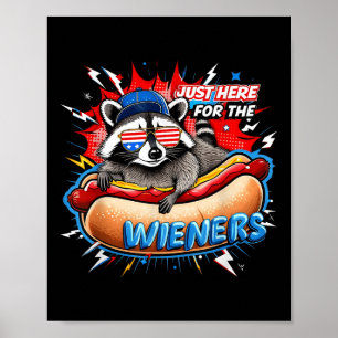 Funny Raccoon Hot Dog 4. Juli Grillen Party Spaß Poster