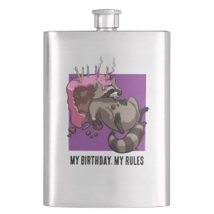 Funny Raccoon My Birthday My Rules Cake Cartoon Flachmann