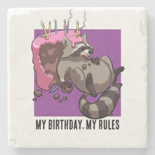 Funny Raccoon My Birthday My Rules Cake Cartoon Steinuntersetzer
