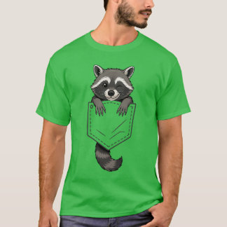 Funny Raccoon Peeking in Pocket Animal Lover Men W T-Shirt